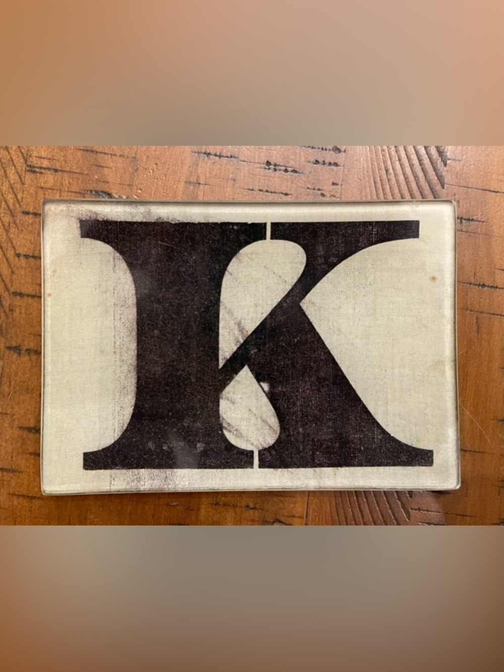 John Derian Stencil Letter K Glass Tray